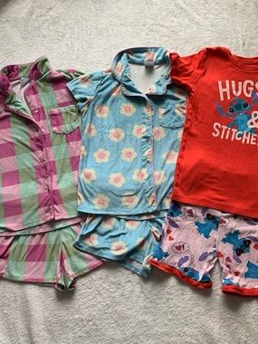 art class Blue Floral Short Pajama Set with Pink and Cream Accents